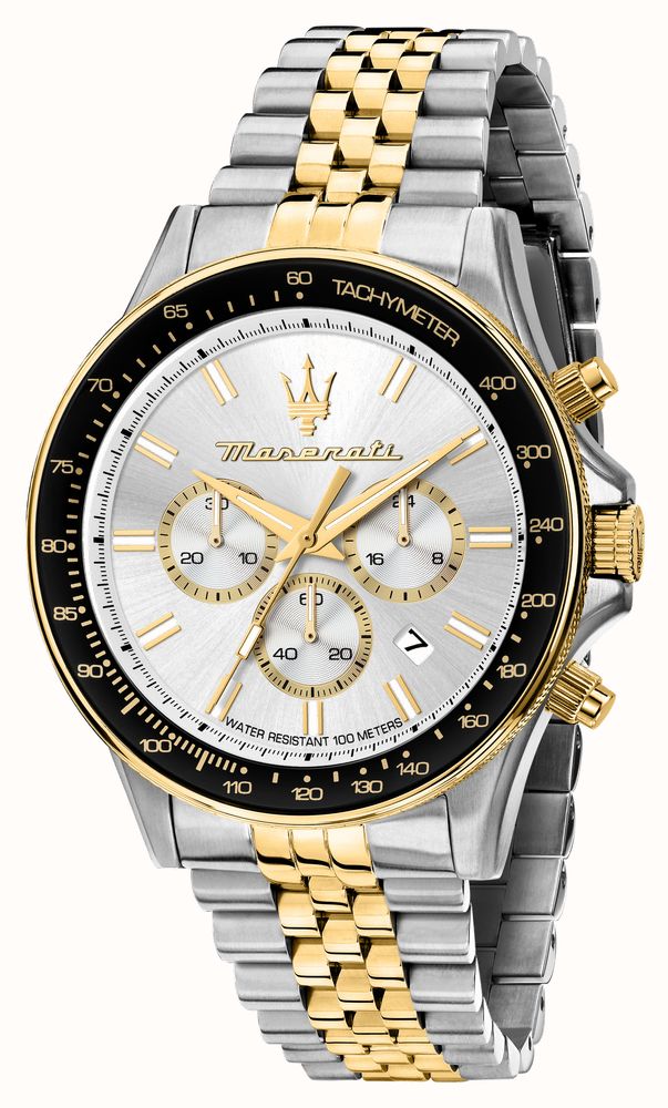 Maserati SFIDA Black Dial Yellow Gold Toned Stainless Steel Watch For Men - R8823140003