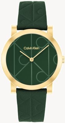 Calvin Klein Monogram Ck (32 mm) zielona tarcza / zielony skórzany pasek 25100129