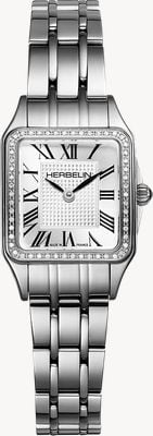 Herbelin Luna mini quarzo con diamanti (18,6 mm), quadrante guilloché argentato / bracciale in acciaio inossidabile 17407B54Y08