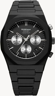 D1 Milano Polychrono vergoldetes Mondphasenwerk (40,5 mm) matter schwarzer Zifferblatt / schwarzes Polycarbonatarmband PHBJ15