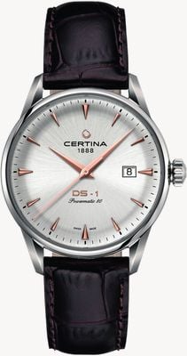 Certina DS-1 Powermatic 80 (40mm) Silver Dial / Brown Leather Strap Watch C0298071603101