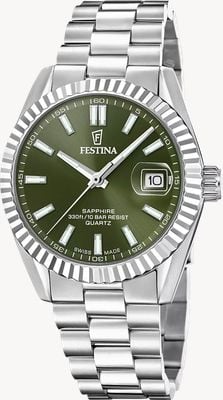Festina Mouvement à quartz classique suisse (40 mm), cadran vert / bracelet en acier inoxydable F20084/C