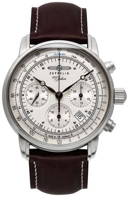 Zeppelin 100 Jahre Automatic Chronograph (42mm) Silver Dial / Brown Leather Strap 8618-1