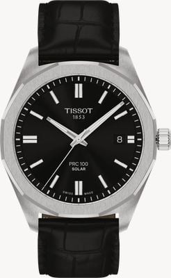 Tissot Prc 100 solar (39 mm) esfera negra / correa de cuero negra T1514221605100