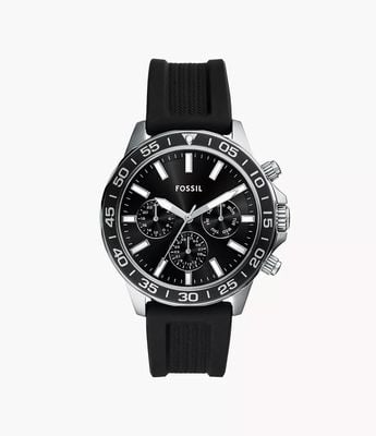 Fossil Bannon 45-mm-Multifunktionsuhr aus schwarzem Silikon BQM2494