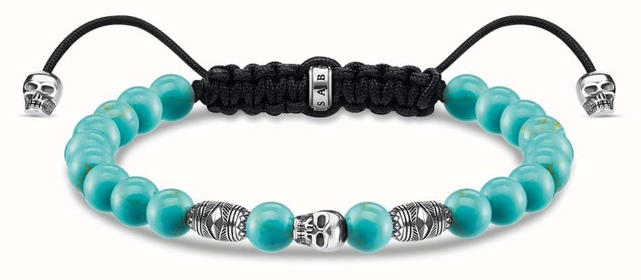Thomas Sabo Rebel At Heart | Turquoise Beaded Skull Bracelet | 22cm A1945-504-17-L22V