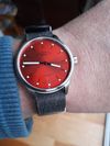Customer picture of Mühle Glashütte Panova Red Automatic (40mm) Red Sunray Dial / Black NATO Leather Strap M1-40-78-LB