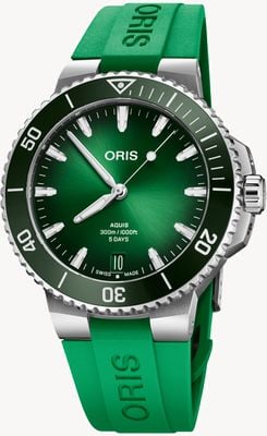 ORIS Aquis Date Calibre 400 Automatic (43.5mm) Green Dial / Green Rubber Strap 01 400 7790 4157-07 4 23 47EB