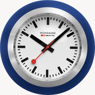 Mondaine Reloj globo (60mm) esfera blanca / caja de acero inoxidable y base de silicona azul A660.30335.16SBD