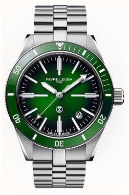 Favre Leuba Diepe raider renaissance automaat (40mm) groene fumé wijzerplaat / roestvrijstalen band 00.20308.101.03.200