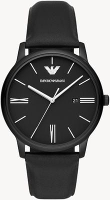 Emporio Armani Mostrador preto masculino (42 mm) / pulseira de couro preta AR11573