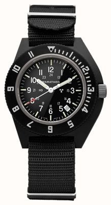 Marathon Nav-d Black Navigator Date Quartz (41 mm) schwarzes Zifferblatt / schwarzes ballistisches NATO-Armband WW194013BK-0104