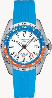Certina Ds-x quartz gmt (41 mm) quadrante bianco / cinturino in silicone blu C0474521701100
