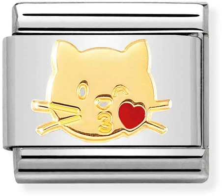 Nomination Classic Cat Kiss 18ct Gold & Steel Enamel Charm 030272/45
