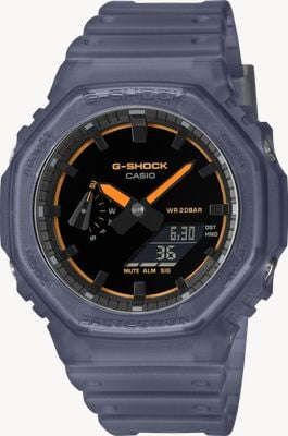 Casio G-shock ga-2100 series dual-display (45,4 mm) quadrante nero / cinturino in resina blu traslucido GA-2100K-2AER