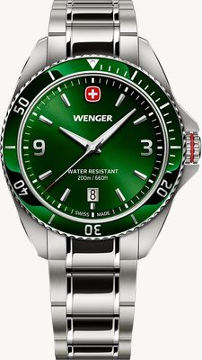 Wenger Kwarcowy zegarek Executive (40 mm) z zieloną tarczą sunburst / bransoletą ze stali nierdzewnej 01.2031.102