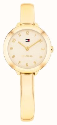 Tommy Hilfiger Relógio Demi com dois ponteiros, movimento de quartzo (26 mm), mostrador dourado / pulseira em aço inoxidável com revestimento PVD dourado. 1782895