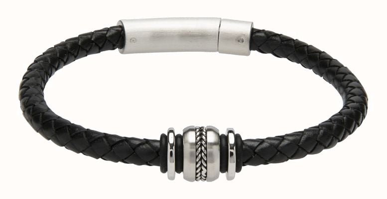 Unique & Co Black Leather | Matte Steel Clasp | Bracelet B428BL/21CM