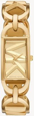 Michael Kors Mk empire (30 mm) gouden rechthoekige wijzerplaat / goudkleurige roestvrijstalen schakelarmband MK7406