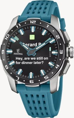 Festina Connected full-d hybride smartwatch (44 mm) digitaal display / turquoise siliconen bandje F23305/5