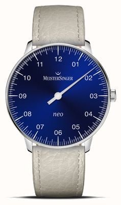 MeisterSinger Bracelet cuir néo saphir (36 mm) bleu sunburst / blanc crème NES908-SB115