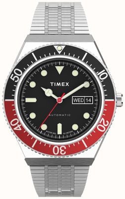 Timex M79 automático 40mm mostrador preto anel superior preto e vermelho TW2U83400