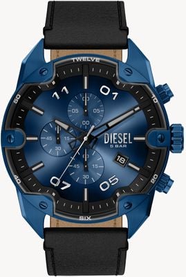 Diesel Chronographe à pointes (48 mm), cadran bleu dégradé / bracelet en cuir noir DZ4703