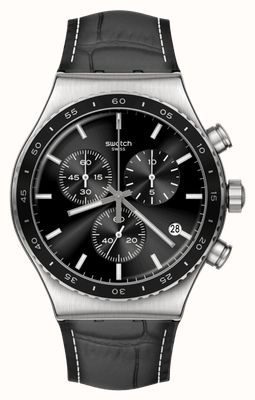 Swatch Irony at night (43 mm) cadran chronographe noir / bracelet en cuir noir YVS495