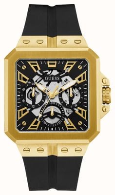Guess Herren-Armbanduhr im Leo-Stil (42 mm), schwarzes Zifferblatt / schwarzes Silikonarmband GW0637G2