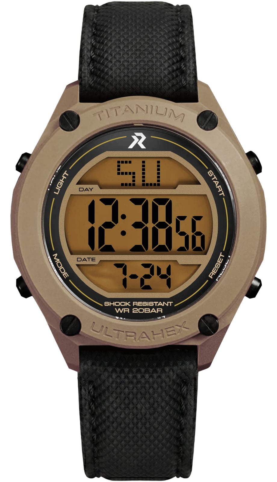 RZE MultiFunction Tan Cerakote 42mm Yellow Display Watch
