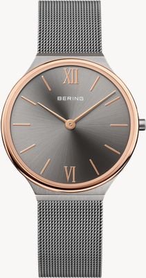 Bering 女式超薄（34毫米）灰色表盘/灰色不锈钢网状表链 18434-369