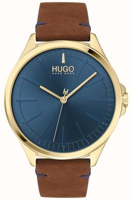 HUGO #schiaccia | quadrante blu | cinturino in pelle marrone 1530134