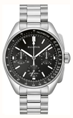 Bulova Lunar Pilot Chronograph (43.5mm) Black Dial / Stainless Steel Bracelet + Black Leather Strap Set 96K111