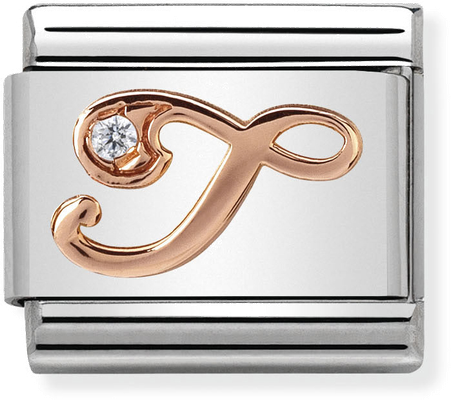 Nomination Classic Letter T 9ct Rose Gold & Steel Charm 430310/20