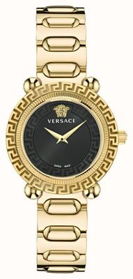 Versace Greca-Twist (35 mm), schwarzes Zifferblatt / goldfarbener PVD-Edelstahl VE6I00523