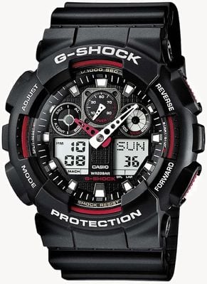 Casio G-shock chronographe alarme noir rouge GA-100-1A4ER