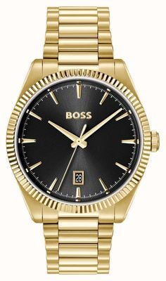 BOSS Cheswick al quarzo a tre lancette (40 mm) quadrante nero / bracciale in acciaio inossidabile PVD oro 1514312