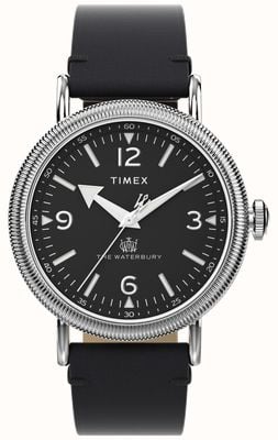 Timex Montre Waterbury pour homme (40 mm), cadran noir / bracelet en cuir noir TW2W20200
