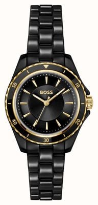 BOSS Saliegroen aquakleurig quartzhorloge met drie wijzers (30 mm) en zwarte wijzerplaat / zwarte keramische armband 1502851
