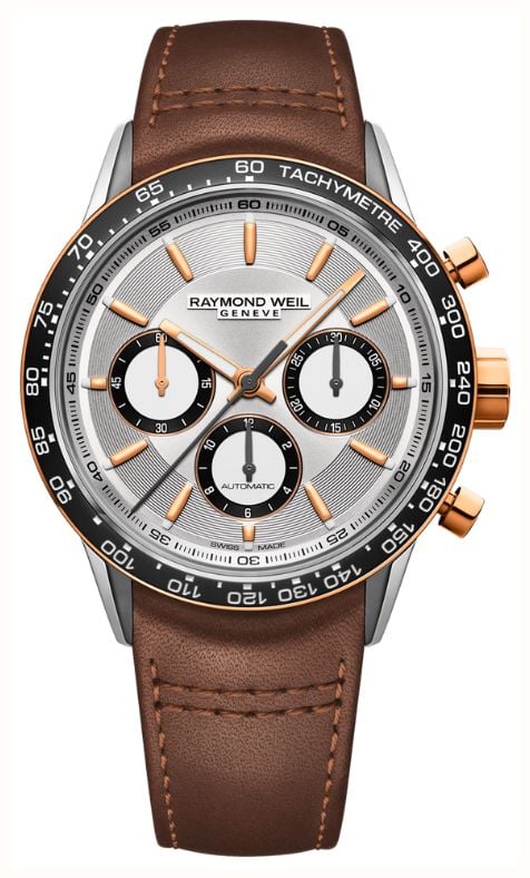 Raymond Weil Freelancer Automatic Chronograph 43.5mm Silver Dial Brown 7741 S51 65021 First Class Watches SGP