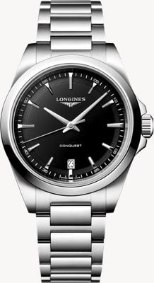 LONGINES Conquest Quartz (38mm) Black Sandblasted Dial / Stainless Steel Bracelet Watch L37504526
