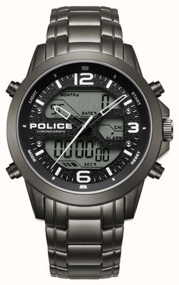 Police Hybrydowy chronograf Rig (47 mm) z czarną tarczą i brązową bransoletą ze stali nierdzewnej PEWJJ2194702