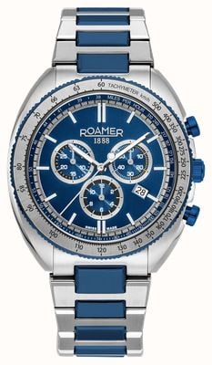 Roamer Relógio masculino power crono (44 mm) azul / pulseira de aço inoxidável azul 868837 42 45 70