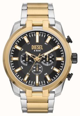 Diesel Fractionner | cadran chronographe noir | bracelet en acier inoxydable bicolore DZ4625