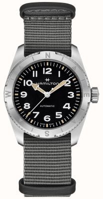 Hamilton Khaki Field Expedition automatique (37 mm) cadran noir / bracelet textile gris Nato H70225930