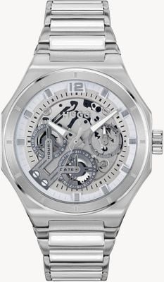 HUGO Montre homme #grail squelette (44 mm) cadran argenté / bracelet en acier inoxydable 1530377