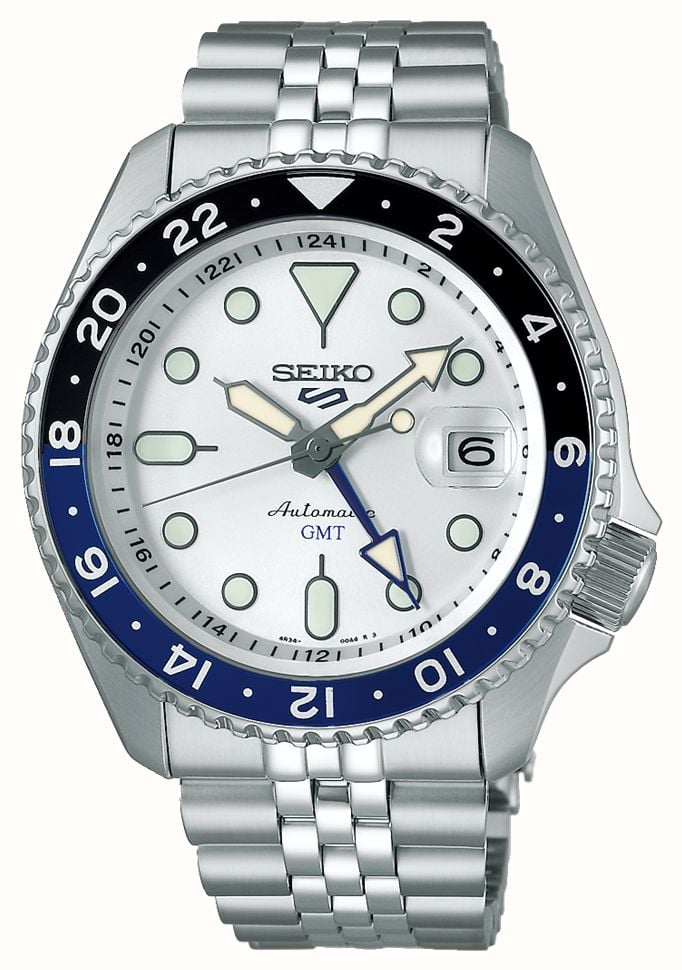 Seiko 5 Sports SKX GMT Sky Blue Silver Cloud Silver White Dial Stainless Steel SSK033K1 First Class Watches CAN