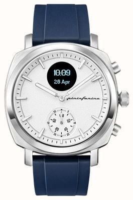 Pininfarina by Globics Sportowy hybrydowy smartwatch Senso (44 mm) z paskiem fmk w kolorze księżycowego srebra / niebieskiego PMH01A-05