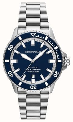 Emporio Armani Sea Explorer 200m automático (42mm) mostrador azul / pulseira de aço inoxidável AR60087