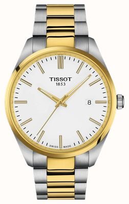 Tissot Pr 100 Quarzwerk (40 mm), weißes Zifferblatt / zweifarbiges Edelstahlarmband T1504102201100